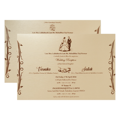 Peach Gold Floral Padded Wedding Card-KSSC2150