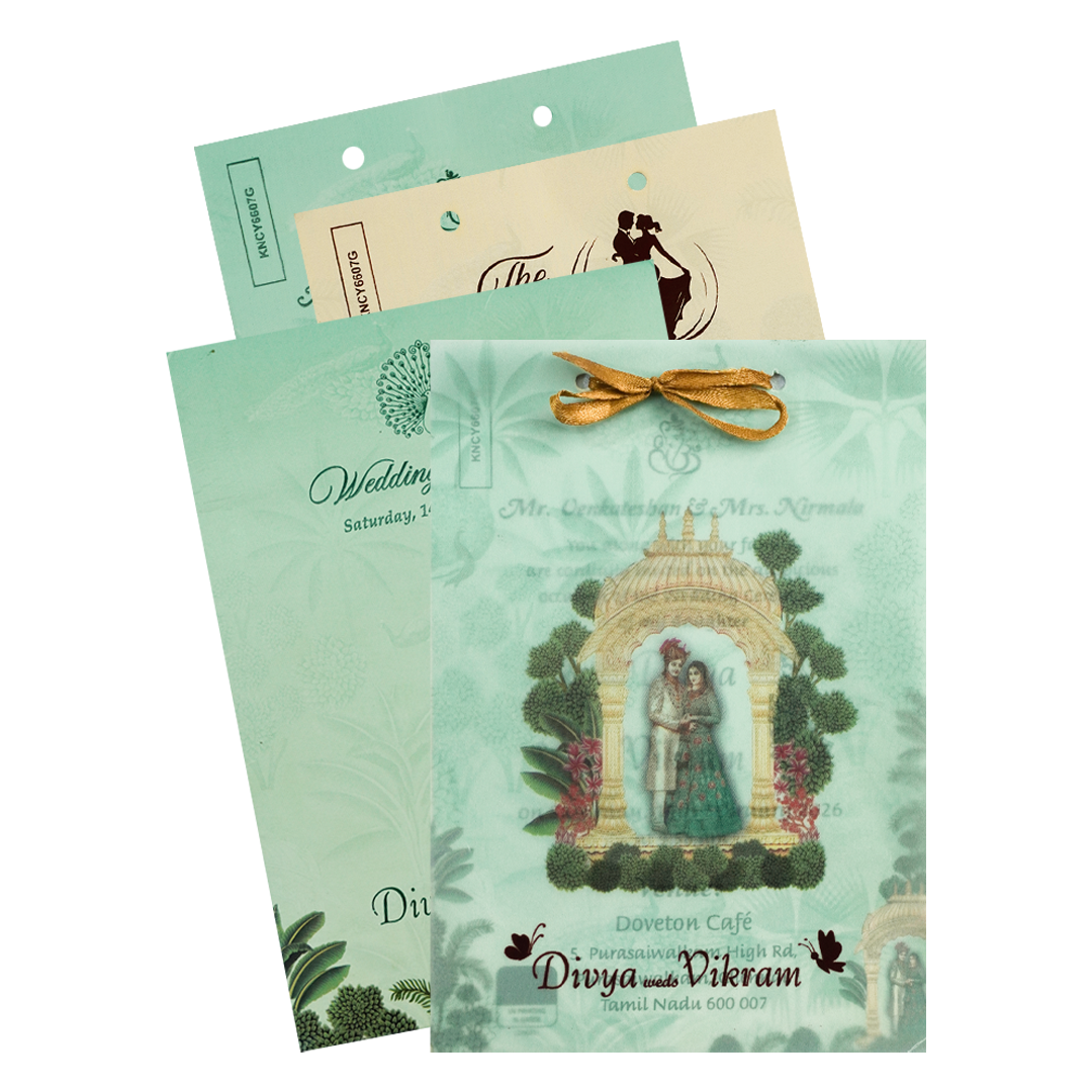 Green Arch Bride Groom Tracing Marriage Card-KNCY6607G