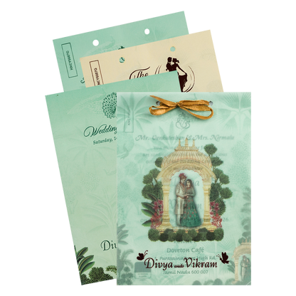 Green Arch Bride Groom Tracing Marriage Card-KNCY6607G