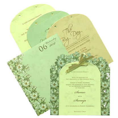 Olive green floral laser cut board invitation card-King of Cards
