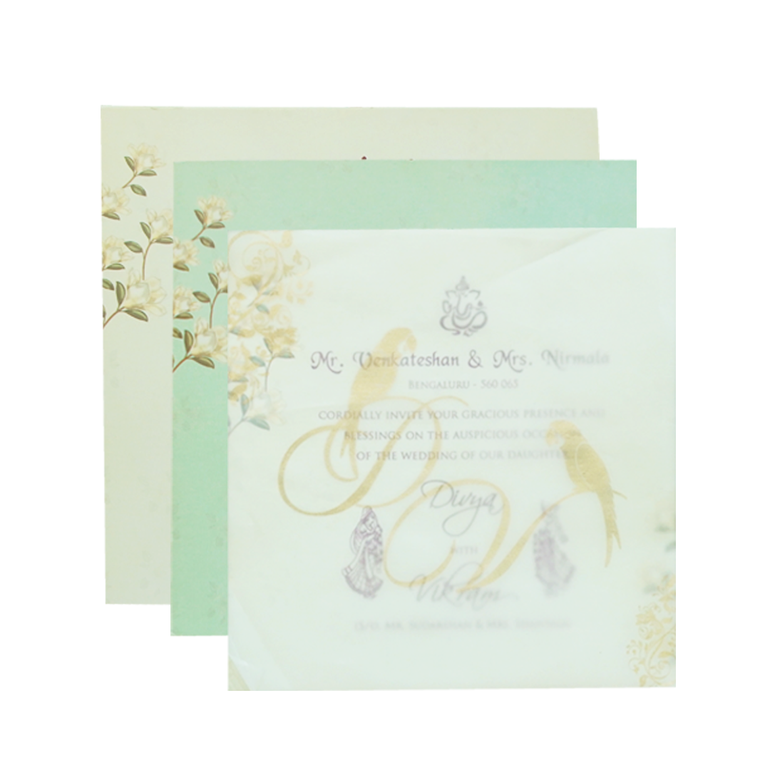 Green Floral Fancy Opening Wedding Card-KNGA7101