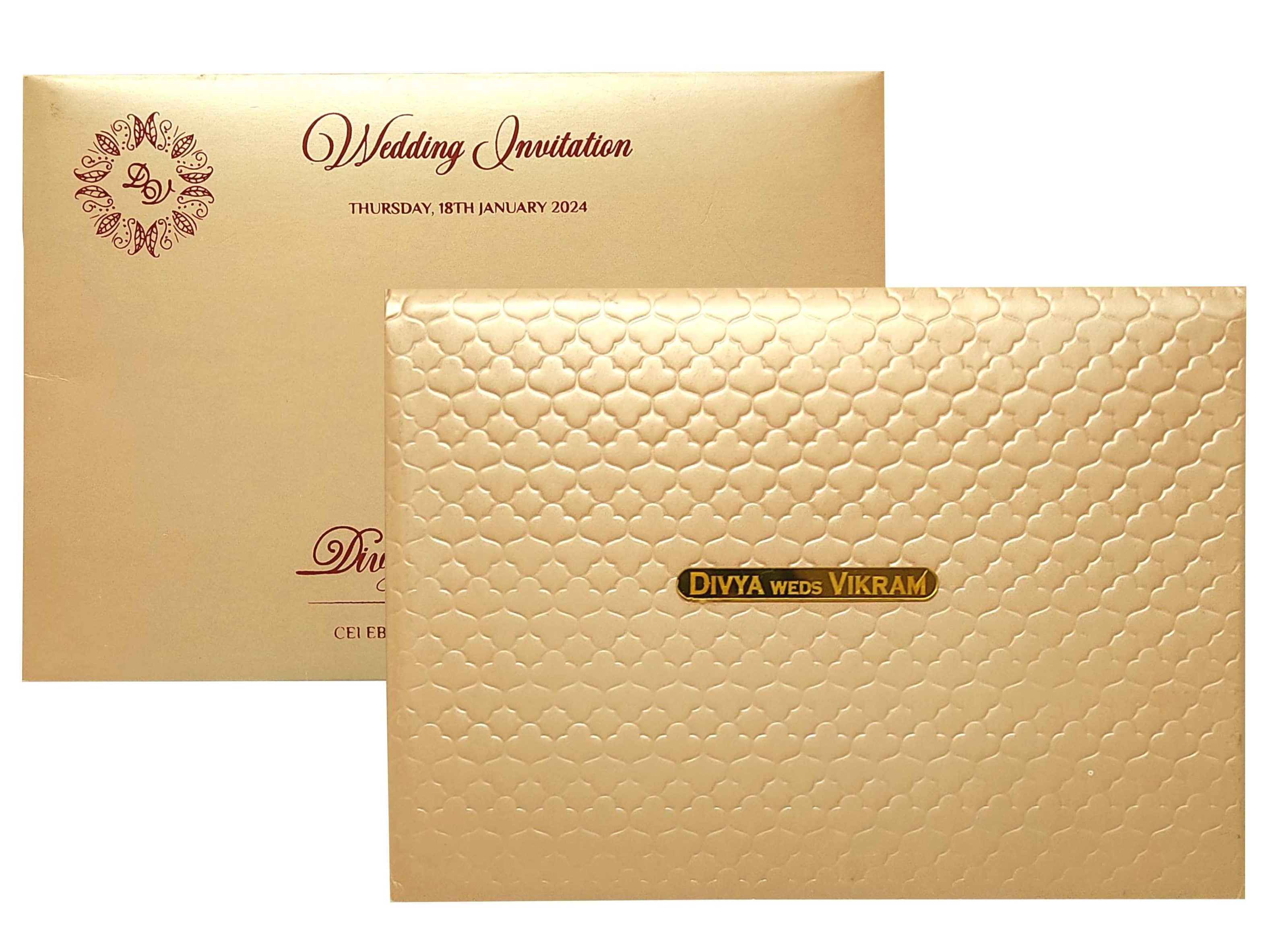 Beige Embossed Padded Horizontal Invitation Card-KNPR3503B