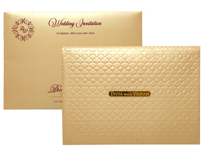 Beige Embossed Padded Horizontal Invitation Card-KNPR3503B