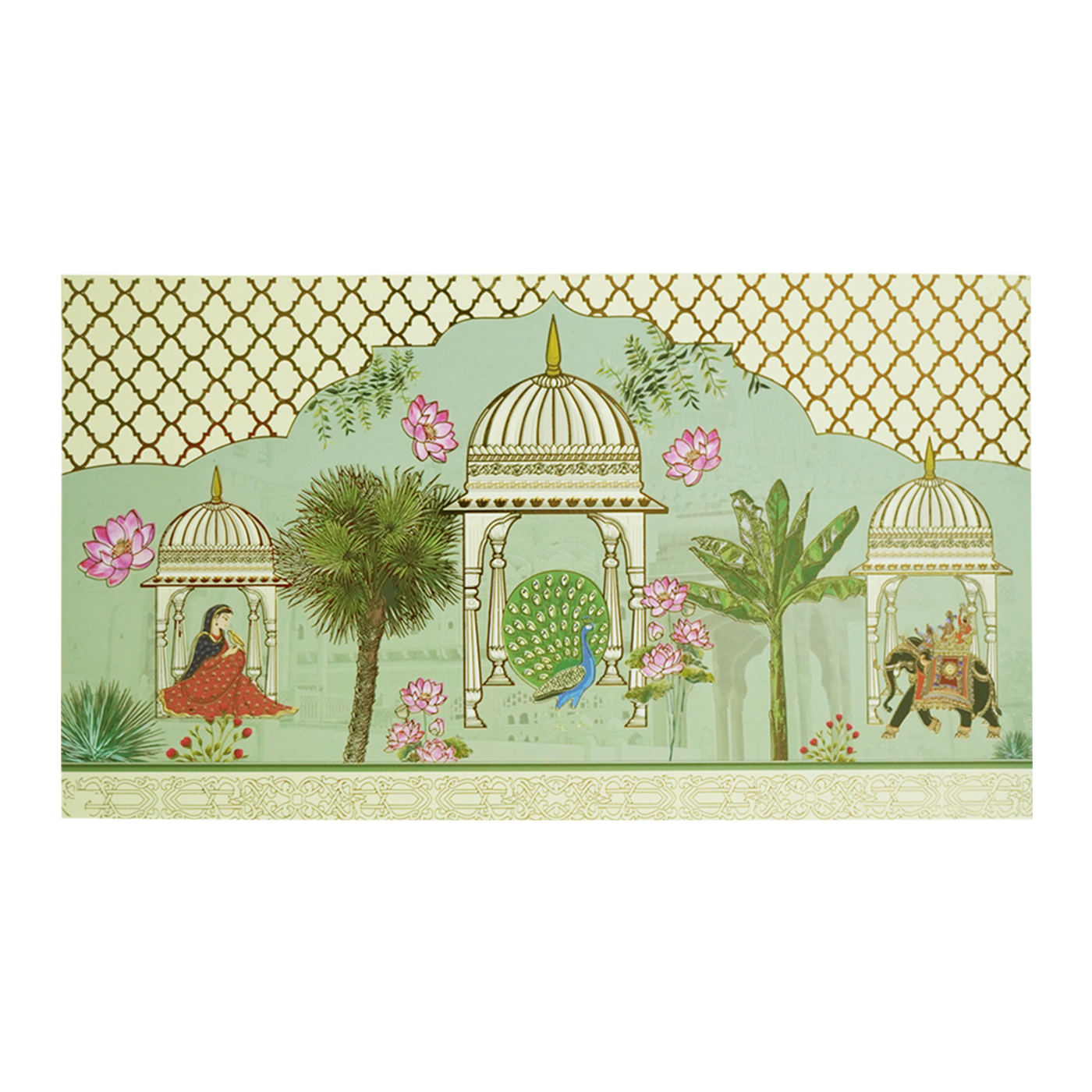 Pastel Arch Peacock Box Wedding Invitation-KBX1403