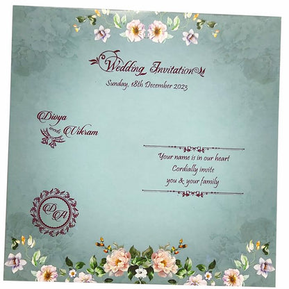 Blue Floral Offset Invitation Card-King of Cards