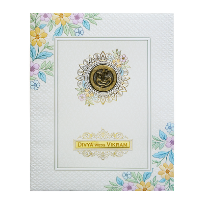 White Minimal Floral Embossed Invitation Card-KNJP1203