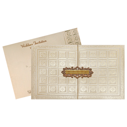 Gold Square Embossed Padded Wedding Card-KSI64060