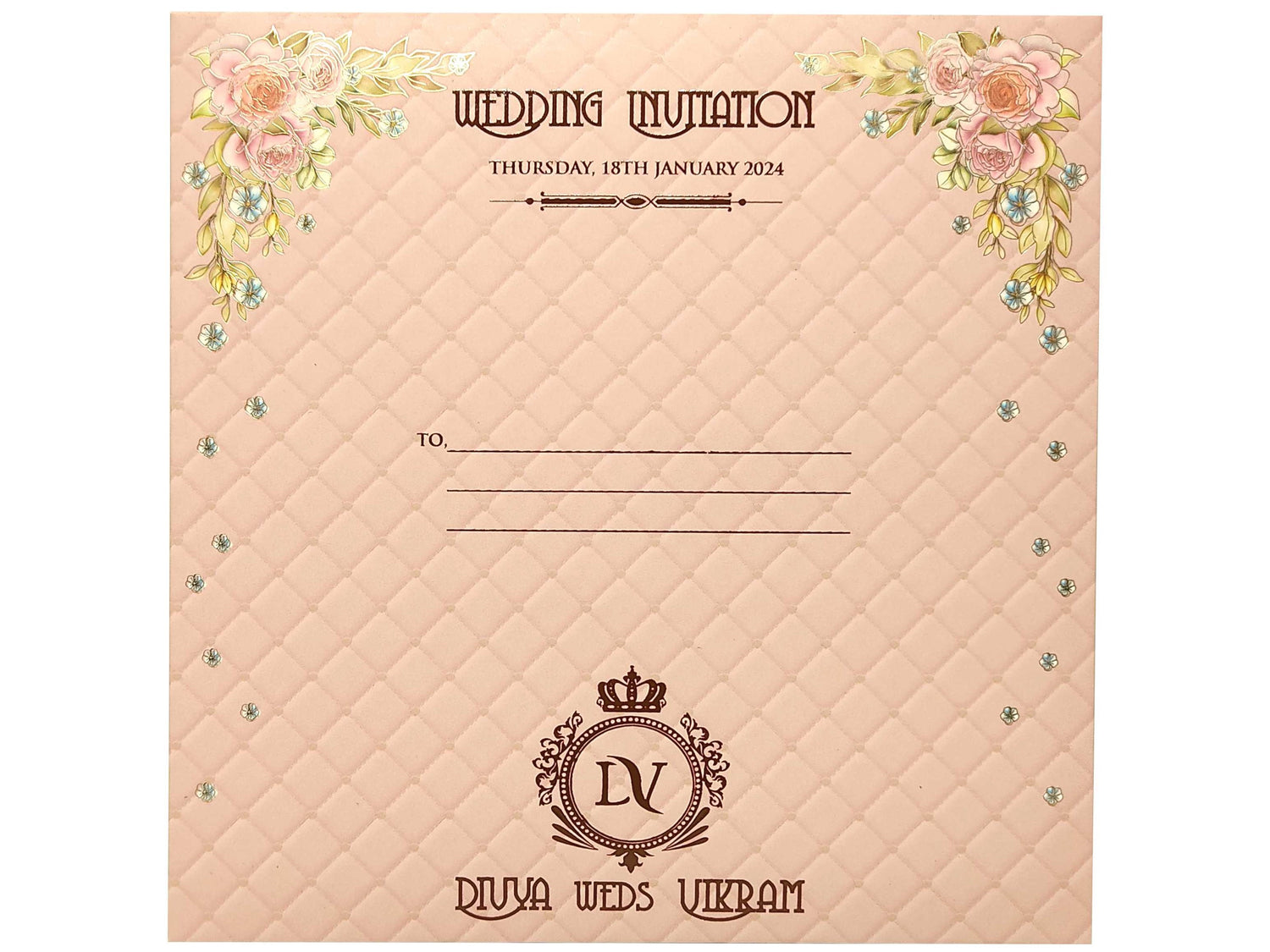 Pink Embossed Designer Padding Invitation Card-KNPO01LP