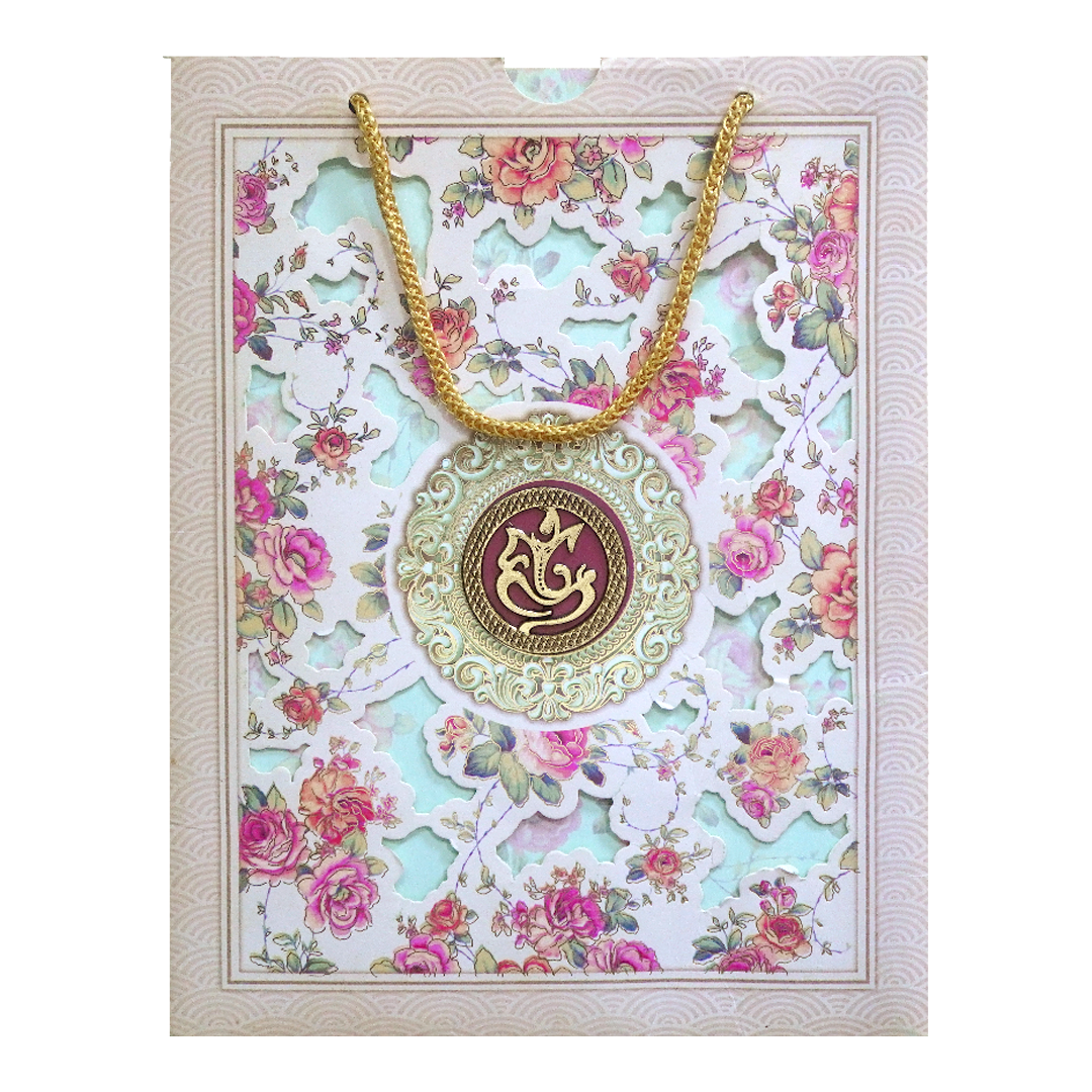 Cream Floral Laser Cut Bag Invitation Card-KNKQ8301