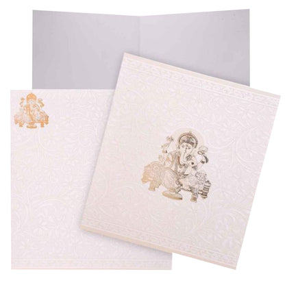 Invitation Card - Classy Gold Ganesha White Flower Wedding Card - KNJG1890