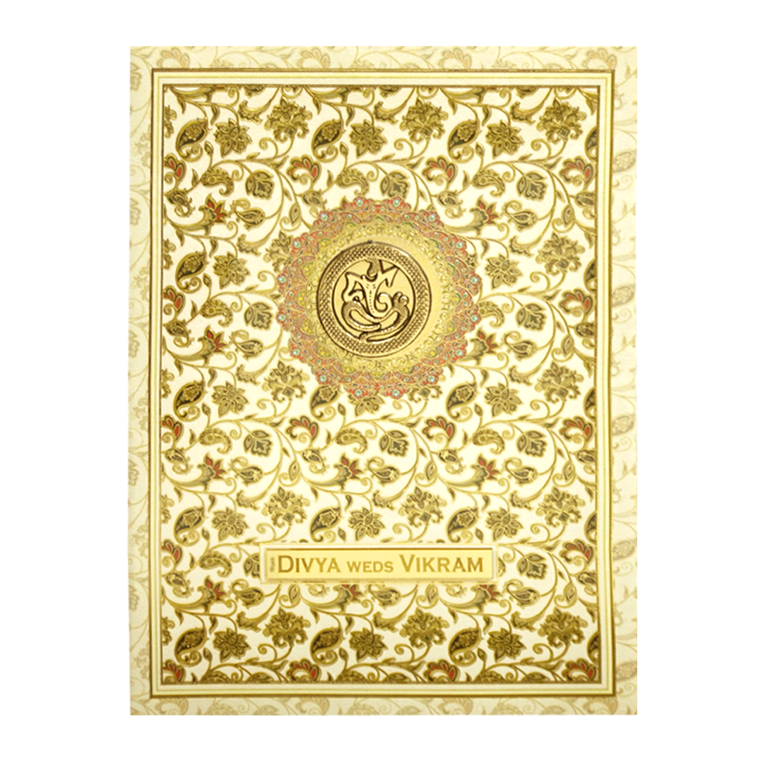 Cream Paisley Pattern Wedding Card-KNTY6813