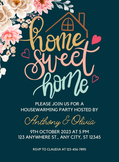 Dark Green and Pink Elegant Housewarming Invitation-EINK0072