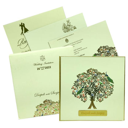 Beige Floral Padded Invitation Card-King of Cards