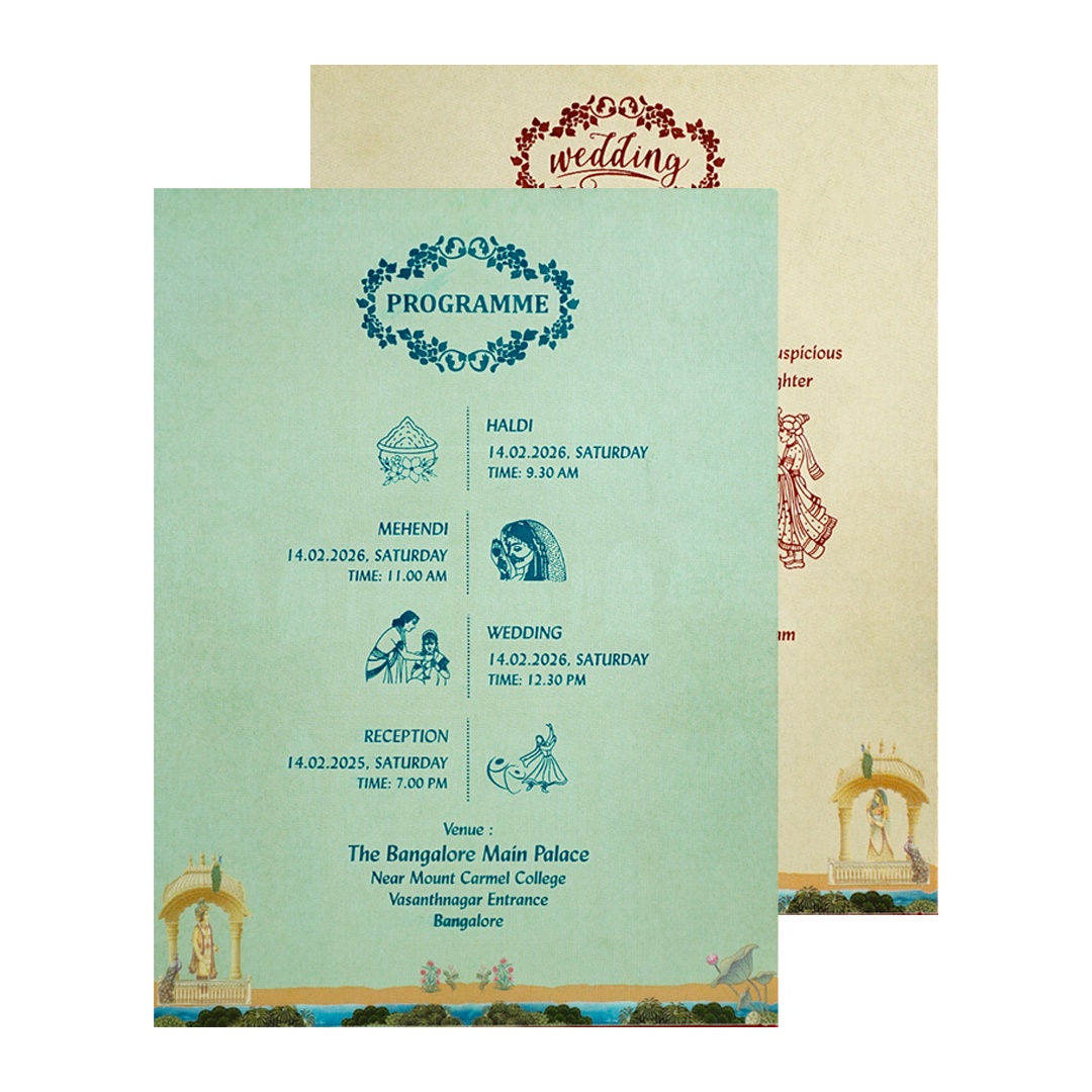 Buy Green Mughal Gatefold Wedding Card