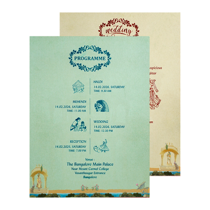 Buy Green Mughal Gatefold Wedding Card