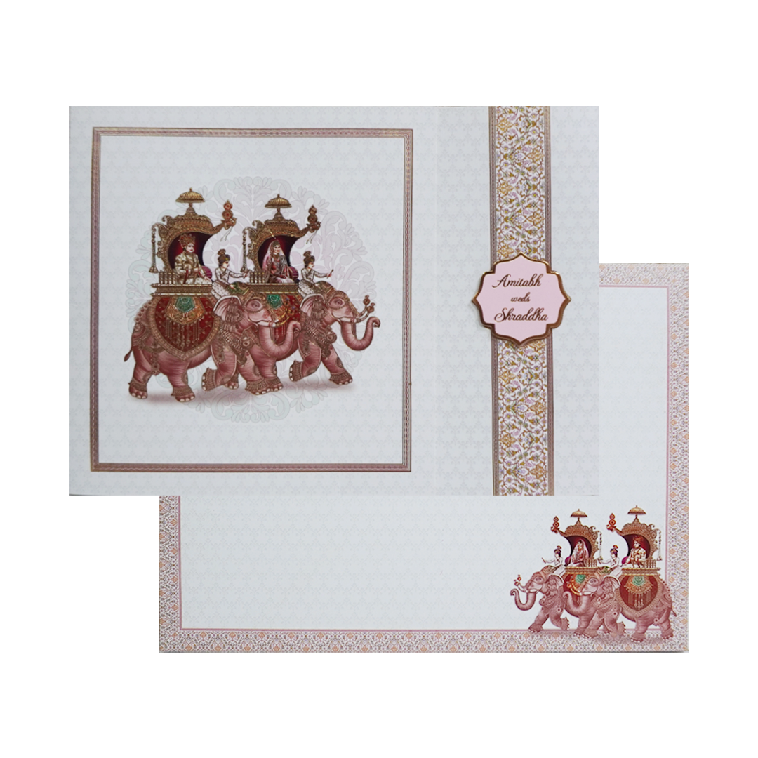 White Door Elephant Wedding Invitation-KAC05090