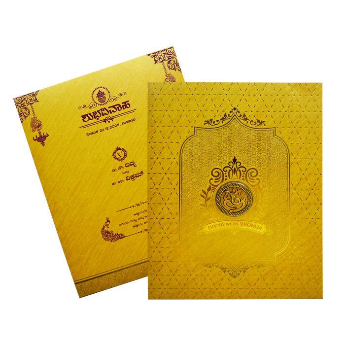 Mustard Yellow Ganesha Wedding Card-King of Cards