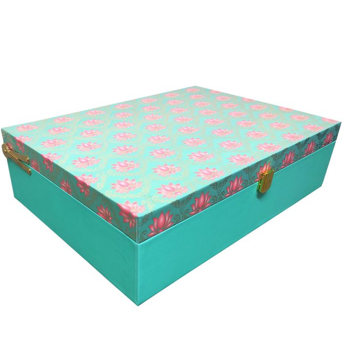 Green With Pink Floral Large Box Invitation-KBX0606-King of Cards