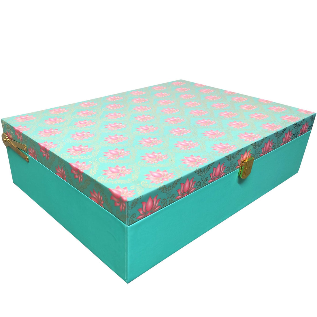Green With Pink Floral Large Box Invitation-KBX0606