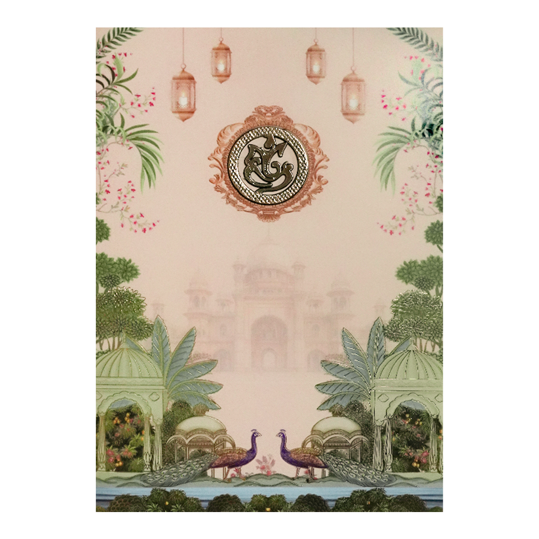 Pink Palace Peacock Floral Wedding Card-KNEP1613