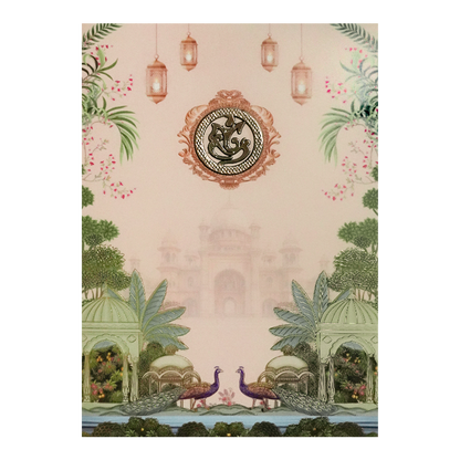 Pink Palace Peacock Floral Wedding Card-KNEP1613