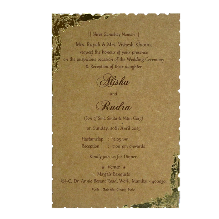 Khaki Brown Foil Invitation-King of Cards