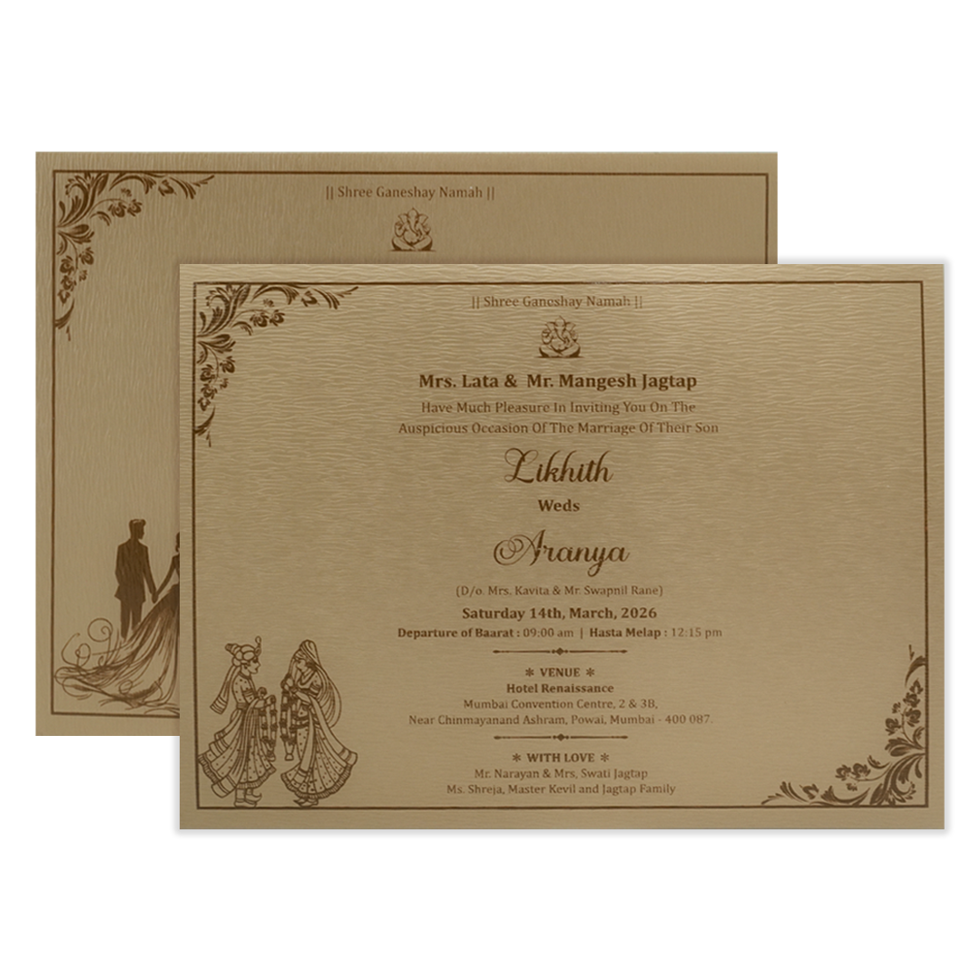 Gold Floral Round Padded Wedding Card-KSSC20700