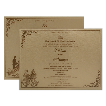 Gold Floral Round Padded Wedding Card-KSSC20700