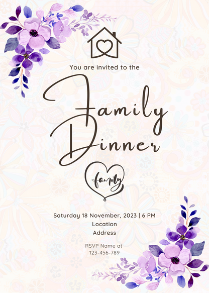 Cream With Purple Flowers Family Dinner Invitation-AAFGI002