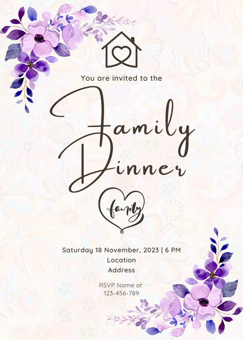 Cream With Purple Flowers Family Dinner Invitation-AAFGI002