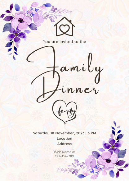 Cream With Purple Flowers Family Dinner Invitation-AAFGI002