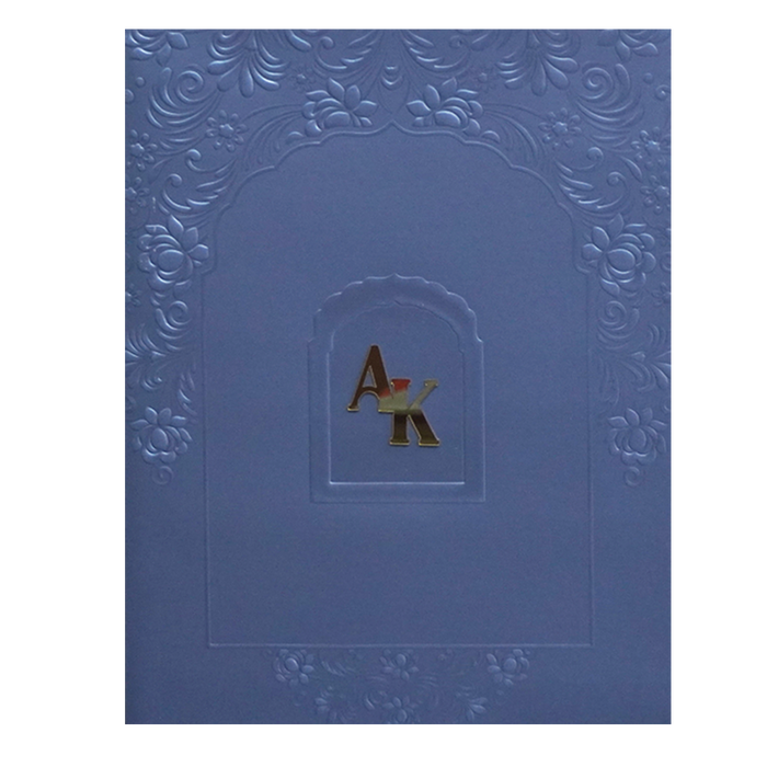 Blue Embossed Floral Wedding Card-King of Cards