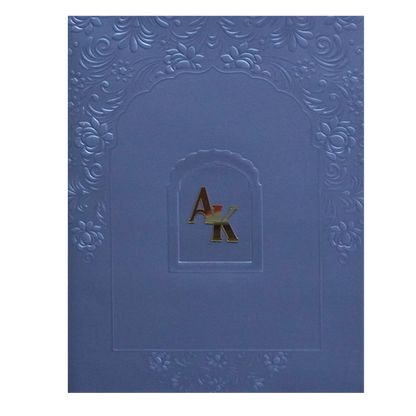 Blue Embossed Floral Wedding Card-King of Cards