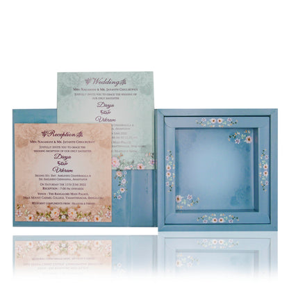Blue floral sweet box invitation card-KNK8901B