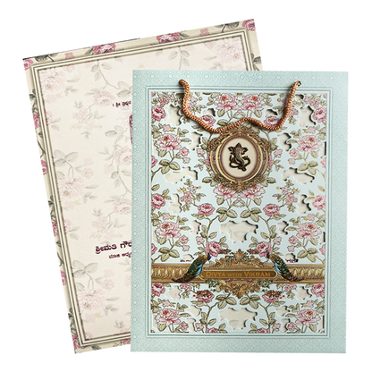Blue Floral Laser-Cut Wedding Bag Card-KNAS3103