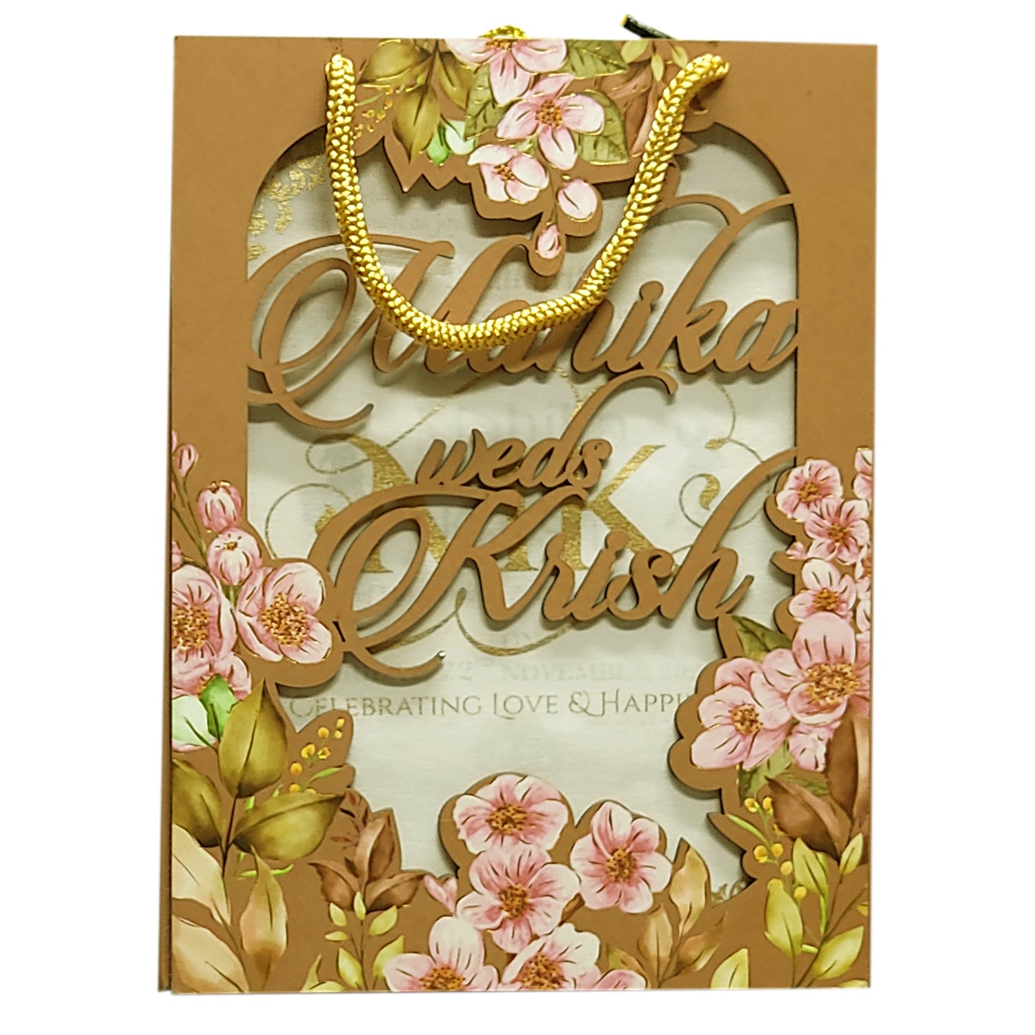 Light Brown MDF Floral Invitation-KVN06360