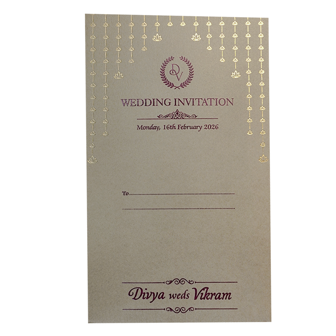 Grey Gold Tassel Single Sheet Wedding Card-KNPD1121