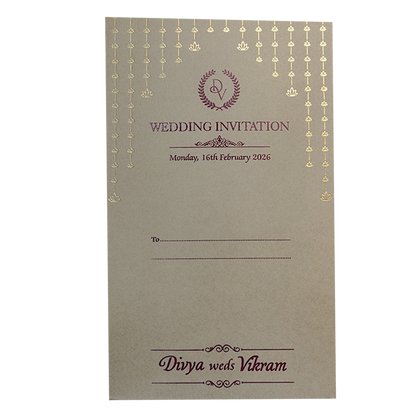 Grey Gold Tassel Single Sheet Wedding Card-KNPD1121