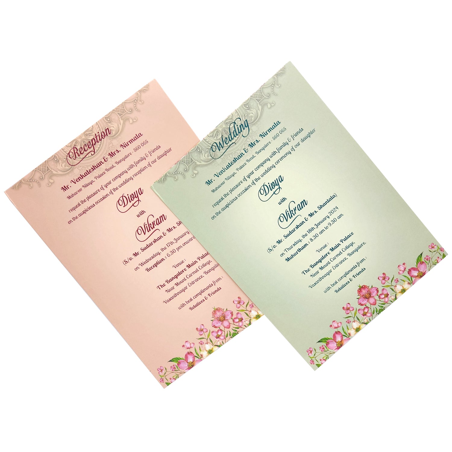 Blue Padded Floral Wedding Card In Offset-KNPO9530B