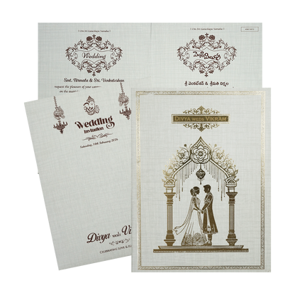 Grey Gold Foil Couple Arch Wedding Card-KNK7081G