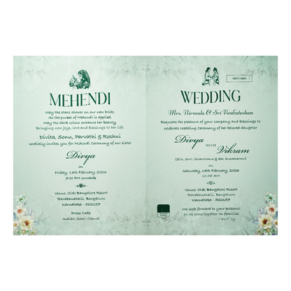 Blue Pastel Floral Oval Wedding Card-KNTY6809