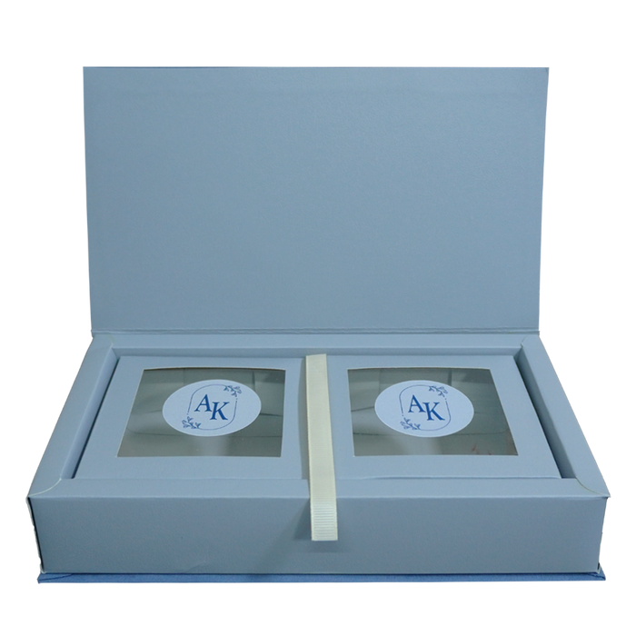 Blue Grey Fabric Sweet Box Invitation-King of Cards