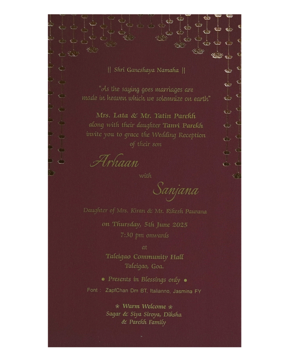 Maroon Single Sheet Invitation Card-KRCS7251