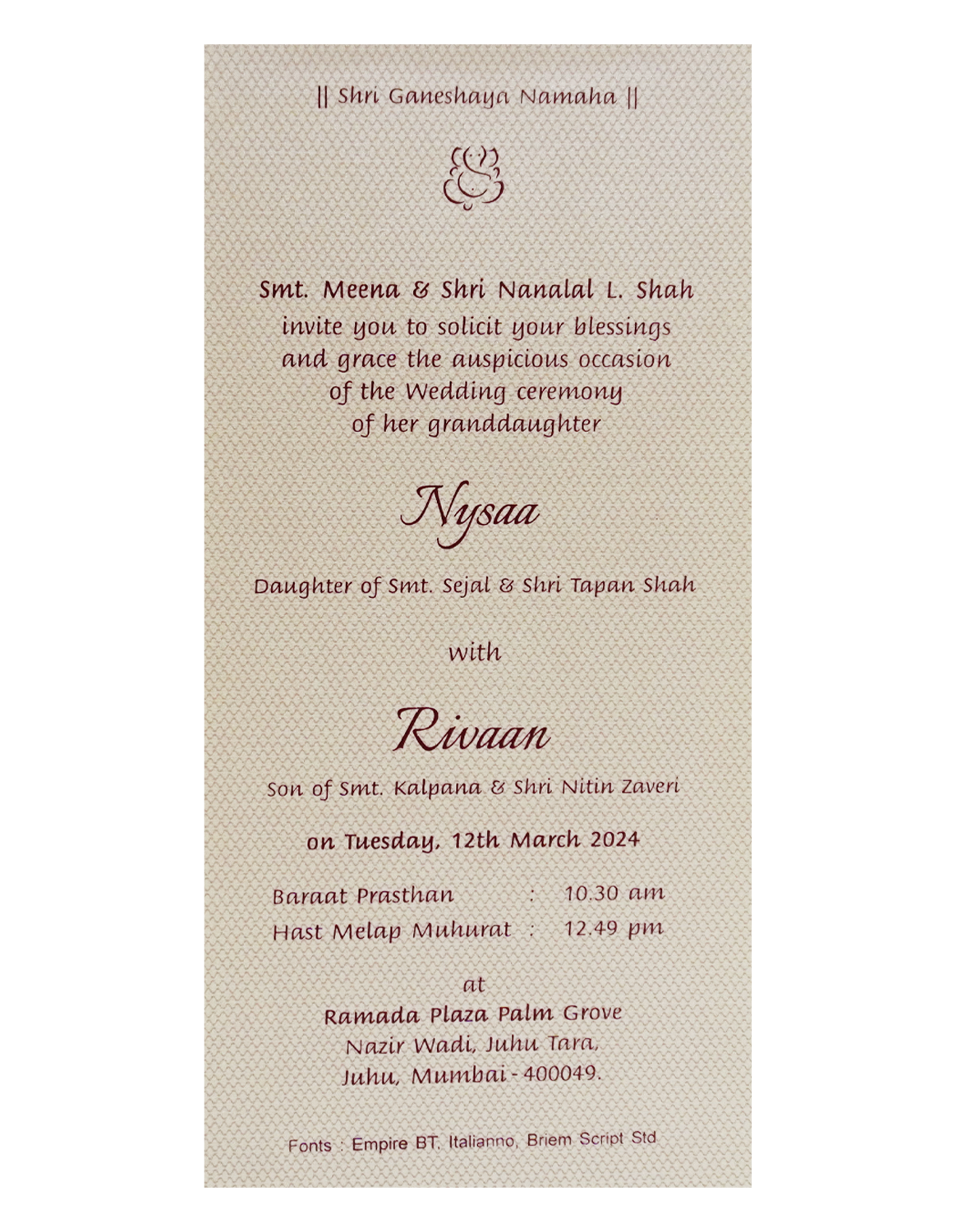 Cream Red Single Invitation Card-KRCS7220