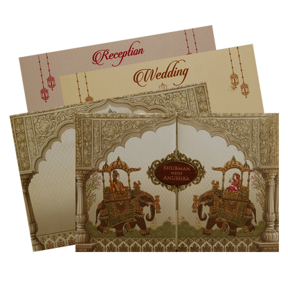 Cream Padded Wedding Invitation Card-KRB8220