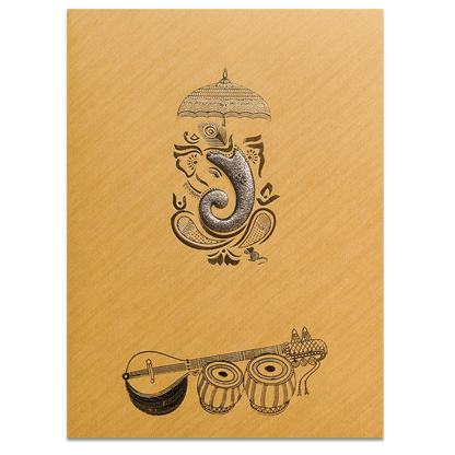 Mustard Yellow Musical Ganesha Wedding Card-KNR5025G