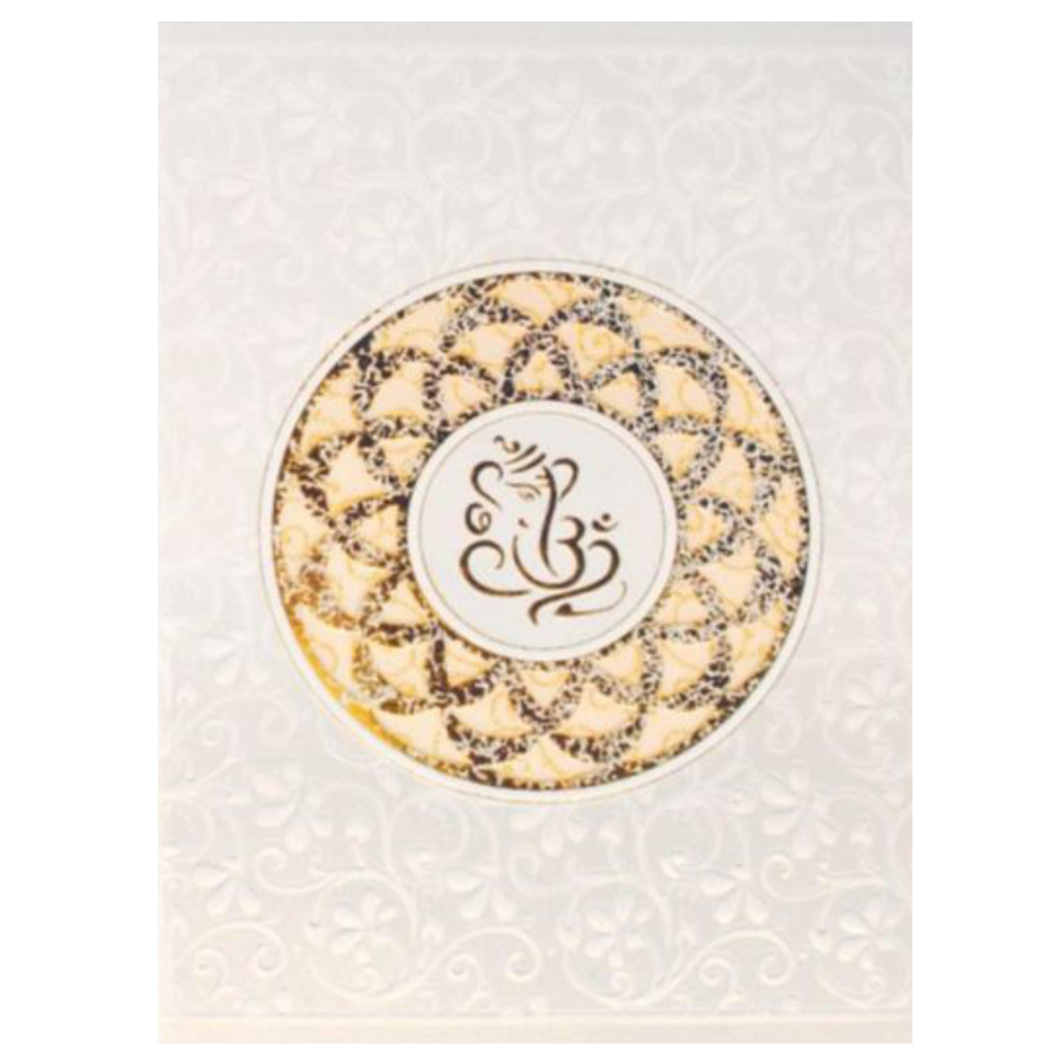 Alluring Ganesha With Flower Cut Gold Foiling Wedding Card - KNK30691