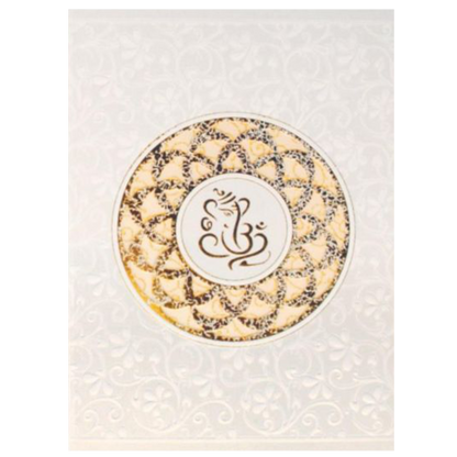 Alluring Ganesha With Flower Cut Gold Foiling Wedding Card - KNK30691