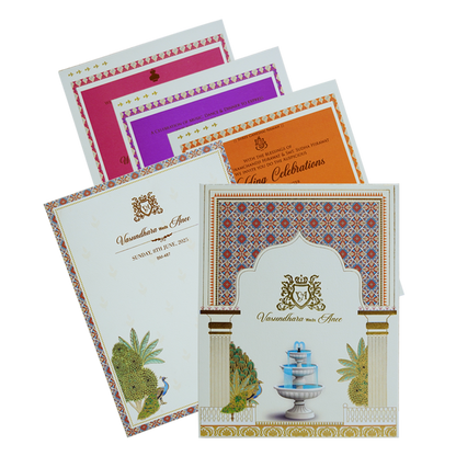 Make your event special with our exclusive White Fountain Wedding Card Order now! ?WhatsApp Support ?Express Delivery
