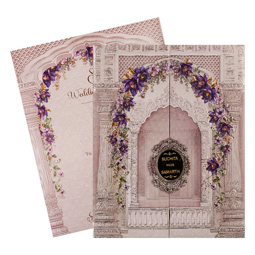 Lavender Floral Arch Padded Wedding Card-KSI64070